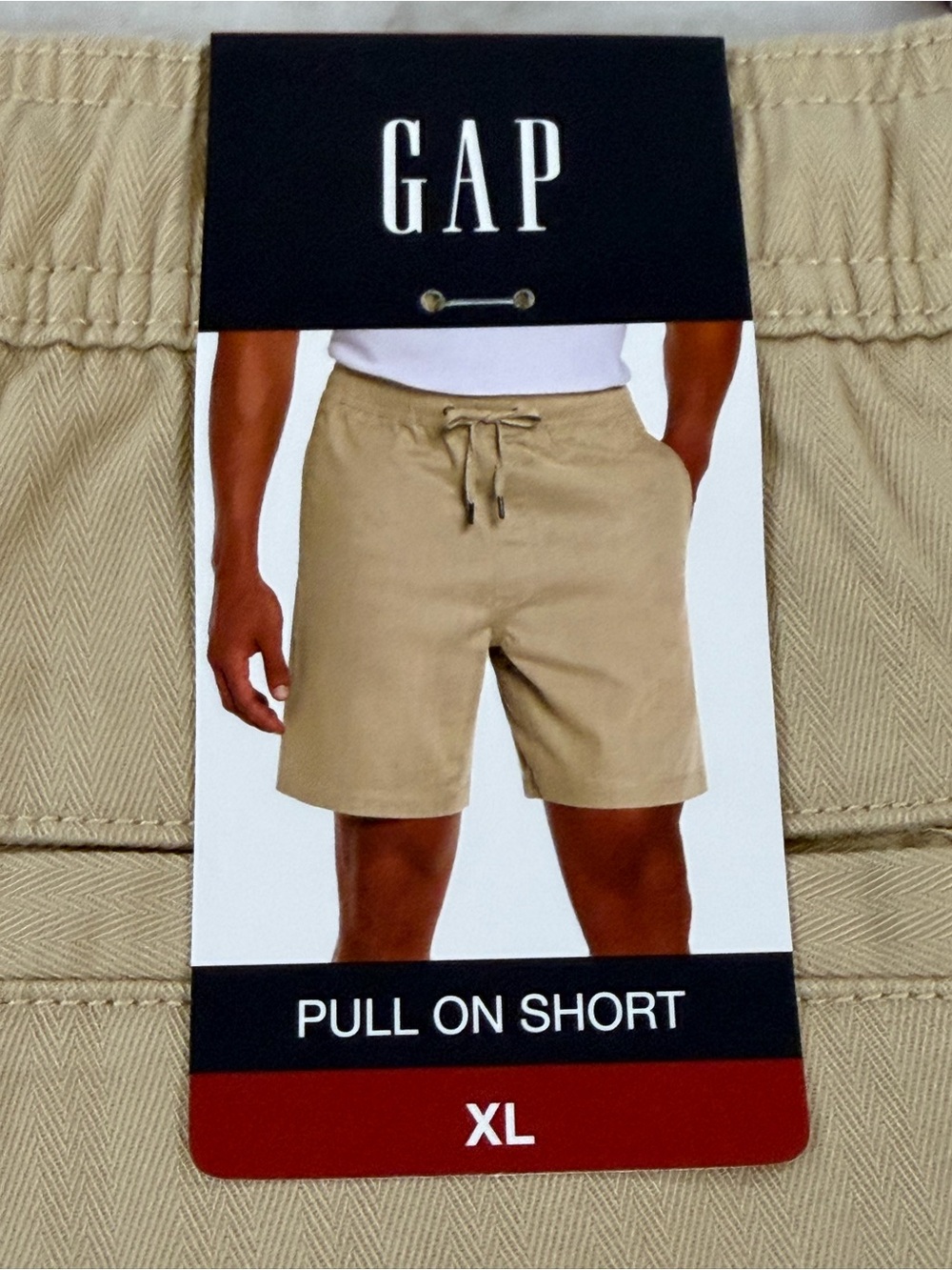 NWT GAP Pull-On Khaki Shorts XL Elastic Waist Drawstring Cotton Stretch